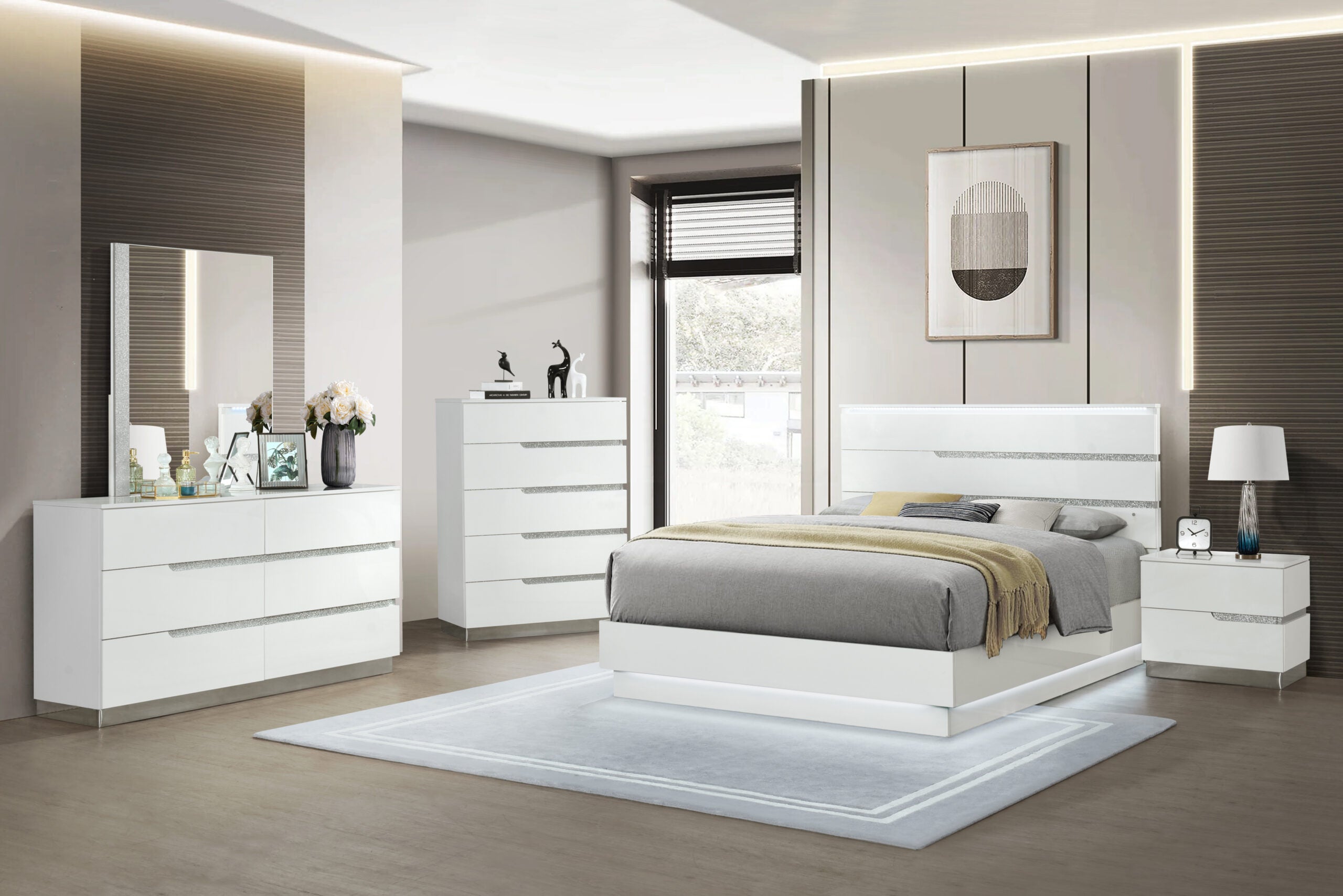 Modern Lacquer Bedroom Set - Eddy - - Dreamland Furniture