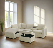 Corduroy Sectional Sofa with Storage Ottoman - 9289